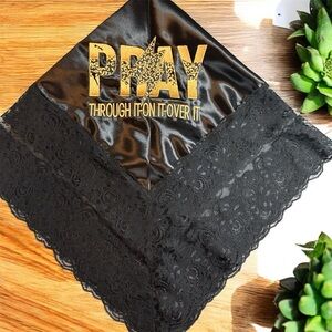 Women’s Black Satin Church Lap Scarf First Lady Embroidered Lap Cloth